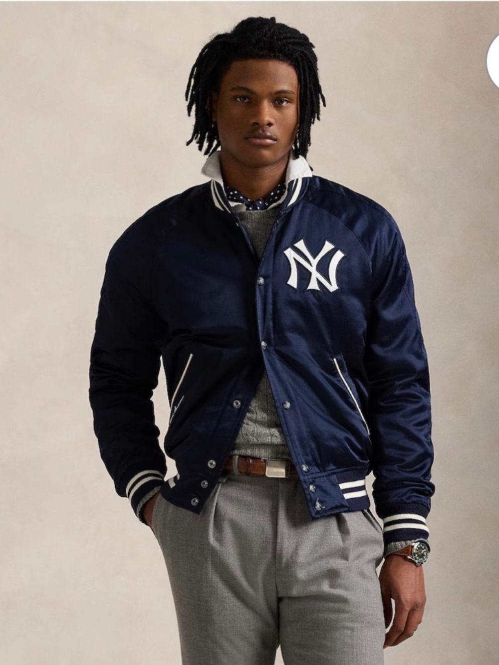 Yankees Polo Ralph Lauren Navy Satin Jacket